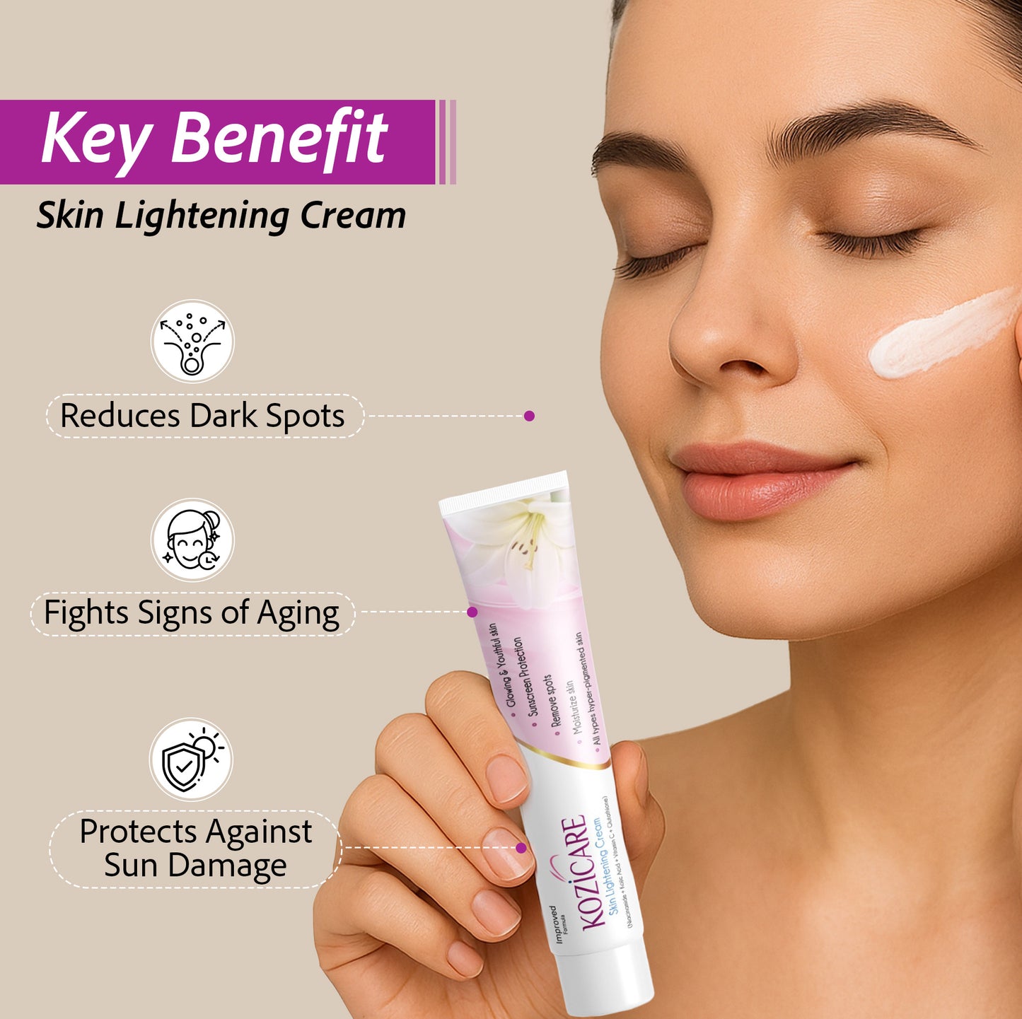 Kozicare Skin Lightening Soap with 0.50% Kojic Acid,0.50% Arbutin, 0.50% Vitamin C, 0.50% Vitamin E, 0.30% Glutathione |Sun screen protection |keeps your skin young and moisturised - 75g (Pack of 9)