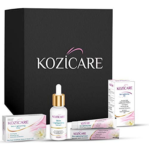 Kozicare Kojic Acid Skin Lightening/Brightening Combo Pack (Soap + Serum + Cream + Fairness Oil) 4 Count (Pack of 1)
