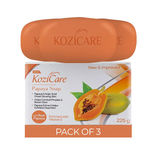 Kozicare Papaya Soap | Dark Spot Remover & Glowing Skin | Kojic Acid, Olive Oil & Papaya Extract | Moisturizing for Face & Body | Natural Brightening Papaya Soap for Men & Women – 75gm (Pack of 3)