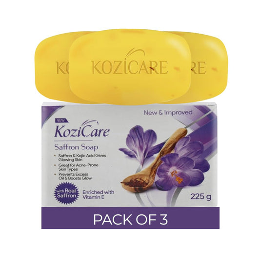 Kozicare Saffron Soap | Skin Brightening & Dark Spot Remover | Real Saffron, Olive Oil, and Kojic Acid Formula | For Face & Body | Paraben Free, No Artificial Colors & Fragrance -75gm (Pack of 3)