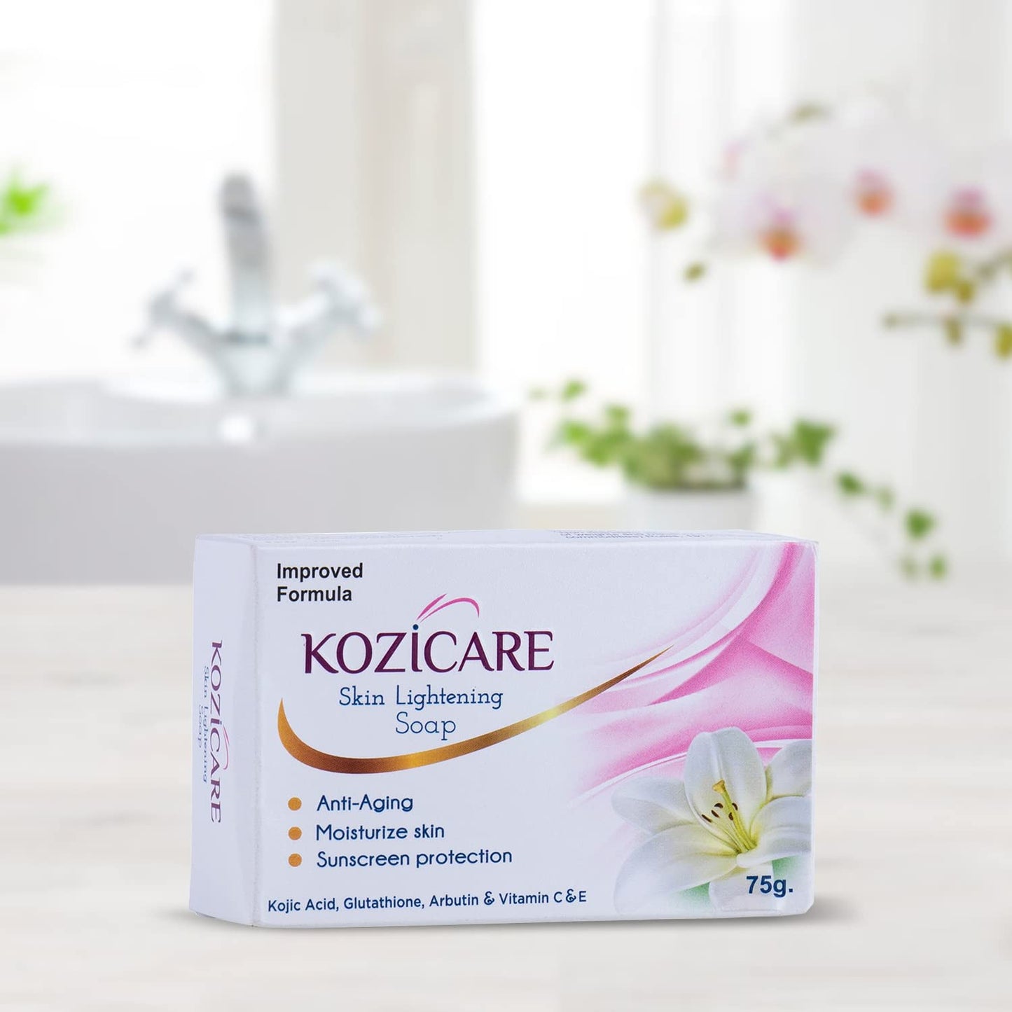 Kozicare Skin Lightening Soap - 75gm (Pack of 12) | Sun Screen Protection | Contains Goodness Of 0.50% Kojic Acid, 0.50% Arbutin, 0.50% Vitamin C, 0.50% Vitamin E, 0.30% Glutathione