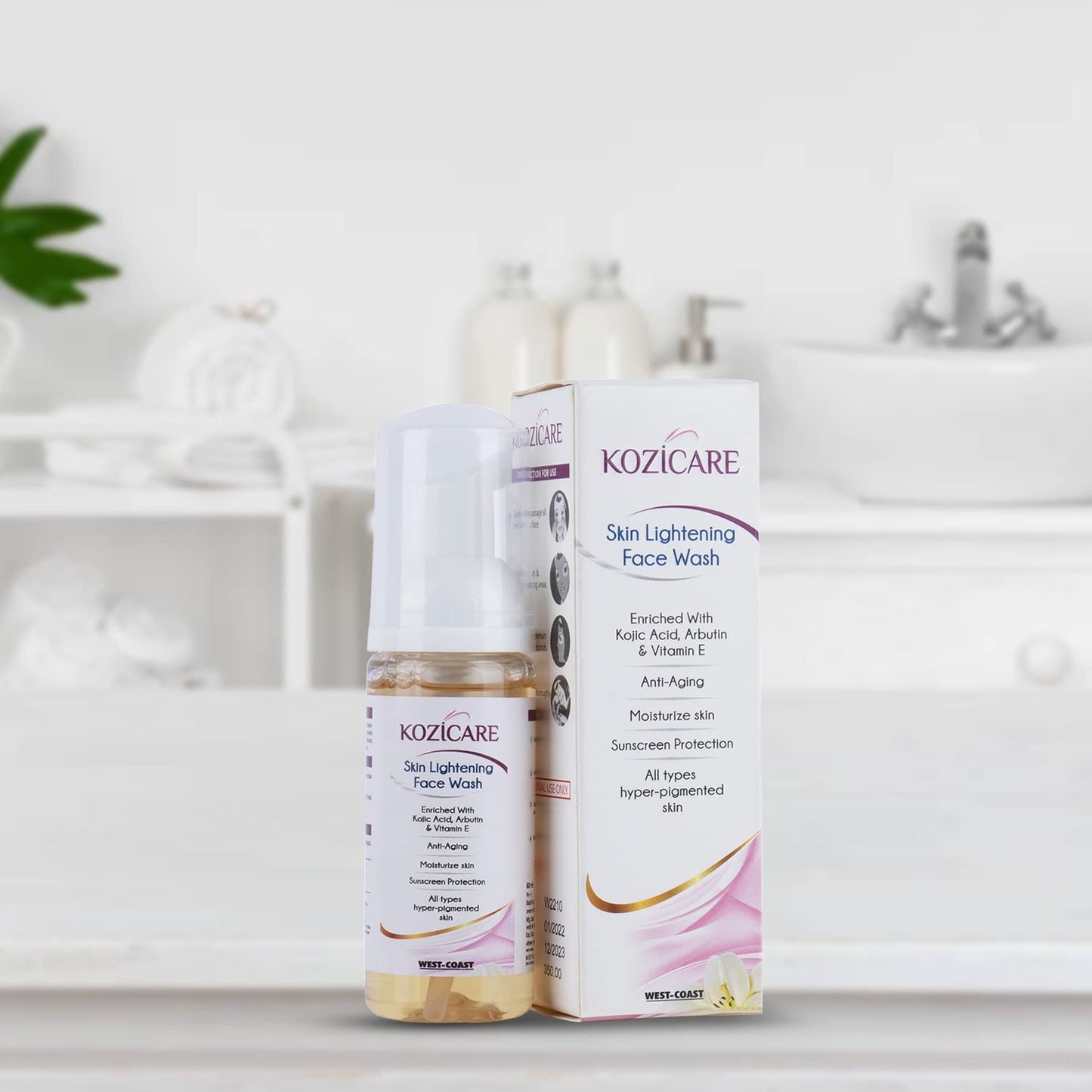 Kozicare Skin Lightening Facewash Enriched with 1% Kojic acid, 1% Arbutin, 1% Vitamin E, 1% Glutathione | Helps in Anti-Aging, Moisturize Skin| For All Skin Types - 60ml (Pack of 10)