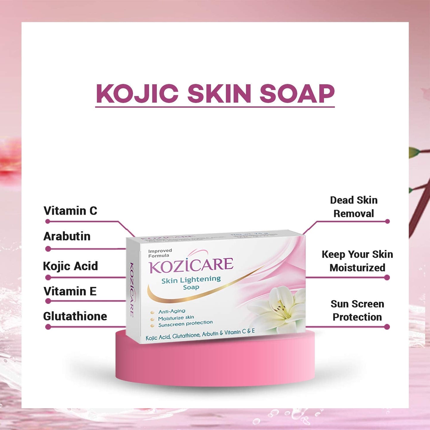 Kozicare Kojic Acid Skin Lightening/Brightening Combo Pack (Soap + Serum + Cream + Fairness Oil) 4 Count (Pack of 1)