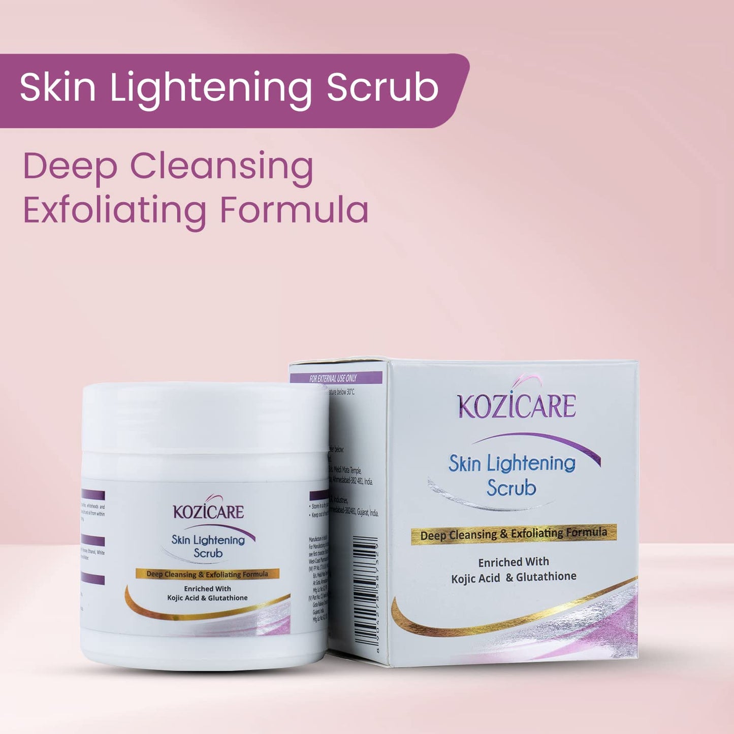 Kozicare Skin Lightening Scrub for Deep Cleansing & Exfoliating Formula | Enriched with 2% Kojic acid, 1% Glutathione| Helps in Cleaning Impurities, Cleanses Dirt, Blackheads - 100gm (Pack of 10)