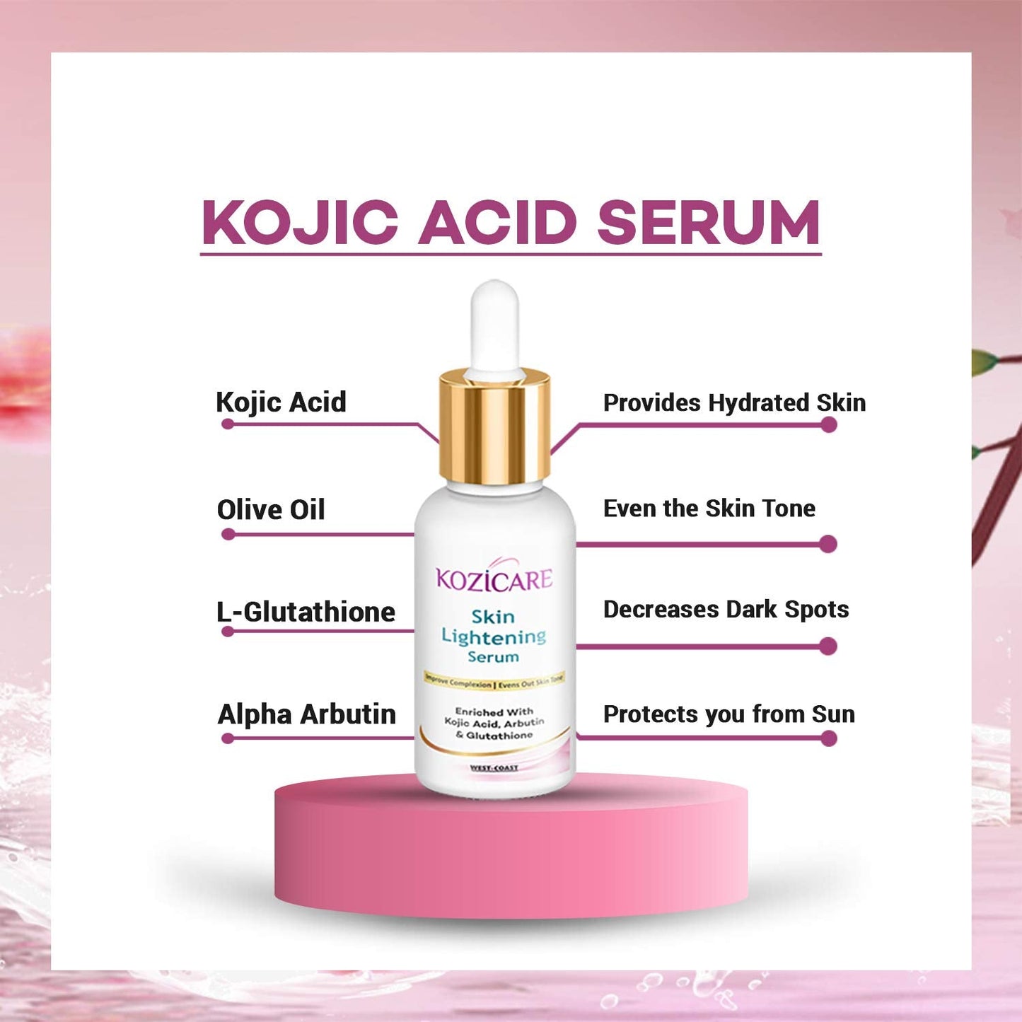 Kozicare Kojic Acid Skin Lightening/Brightening Combo Pack (Soap + Serum + Cream + Fairness Oil) 4 Count (Pack of 1)