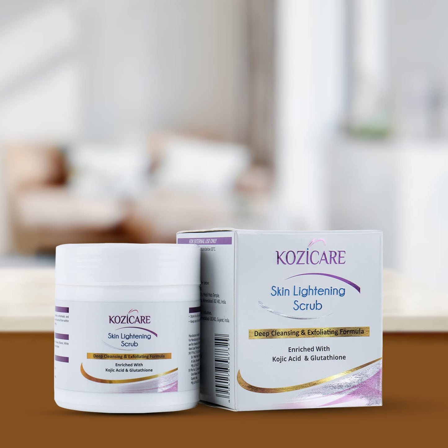 Kozicare Skin Lightening Scrub for Deep Cleansing & Exfoliating Formula | Enriched with 2% Kojic acid, 1% Glutathione| Helps in Cleaning Impurities, Hydrates skin, enhances glow, Cleanses Dirt, Impurities, Blackheads - 100 GM