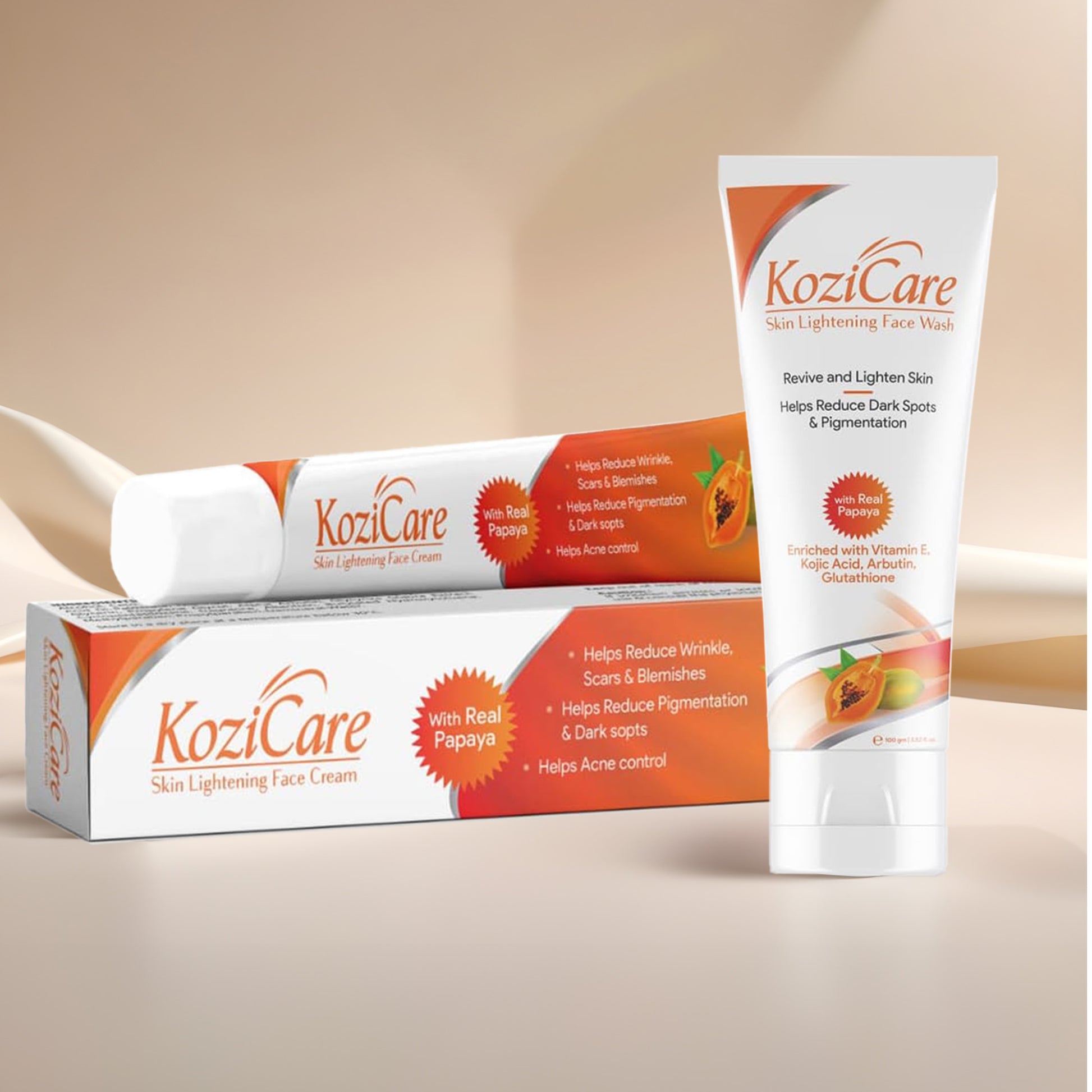 Kozicare Kojic Acid Cream & Papaya Face Wash Combo | Vitamin E & Niaci Kozicare Kojic Acid Cream & Papaya Face Wash Combo | Vitamin E & Niaci