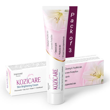 Kozicare Skin Lightening Cream - 15gm (Pack of 3)| Enriched with Kojic Acid, Alpha Arbutin, Glutathione, Niacinamide and Vitamin C | Best for Melasma, Pigmentation, Acne Scars, Dark/Age Spots