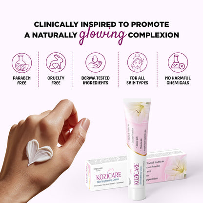 Kozicare Skin Lightening Cream - 15gm (Pack of 3)| Enriched with Kojic Acid, Alpha Arbutin, Glutathione, Niacinamide and Vitamin C | Best for Melasma, Pigmentation, Acne Scars, Dark/Age Spots