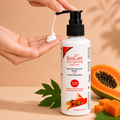 Kozicare Papaya Lightening/Brightening Body Lotion with Papaya, Kojic Acid, Vitamin E, Shea Butter, Niacinamide| Deeply Hydrates and Brightens Skin| For All Skin Types – 200ml