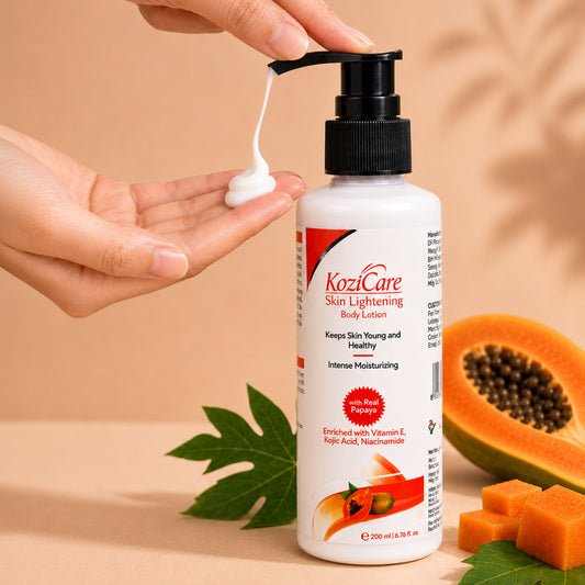 Kozicare Papaya Lightening/Brightening Body Lotion with Papaya, Kojic Acid, Vitamin E, Shea Butter, Niacinamide| Deeply Hydrates and Brightens Skin| For All Skin Types – 200ml