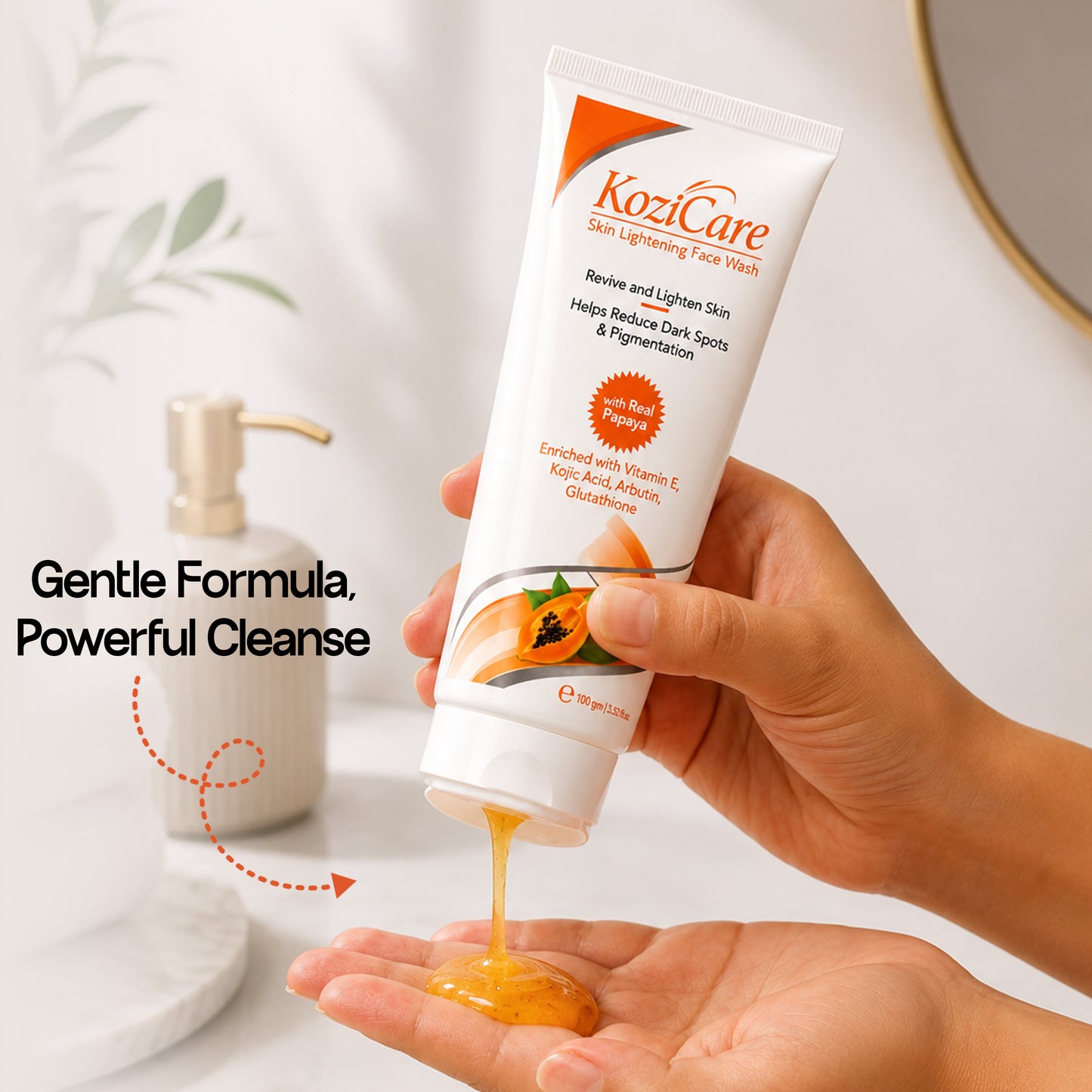 Kozicare Skin Lightening/Brightening Papaya Detan Facewash with Papaya, Kojic Acid, Vitamin E, Glutathione, Lactic Acid, Olive Oil | Reduce Dark Spots, Pigmentation and Oil | All Skin Types - 100ml