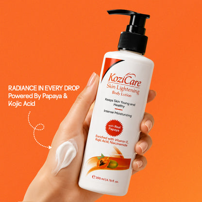 Kozicare Papaya Lightening/Brightening Body Lotion with Papaya, Kojic Acid, Vitamin E, Shea Butter, Niacinamide| Deeply Hydrates and Brightens Skin| For All Skin Types – 200ml