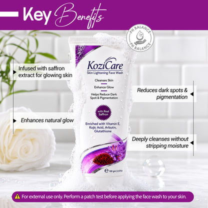 Kozicare Saffron Face Wash | Kojic Acid Face Wash | Skin Whitening Face Wash | Acne Wash for Glowing Skin | Cleanses Skin Enhance Glow | Face Wash for Women & Men | Saffron Face Wash - 100 Ml