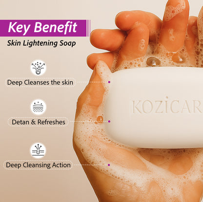 Kozicare Skin Lightening Soap with 0.50% Kojic Acid,0.50% Arbutin, 0.50% Vitamin C, 0.50% Vitamin E, 0.30% Glutathione |Sun screen protection |keeps your skin young and moisturised - 75g (Pack of 9)