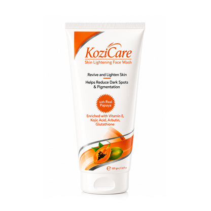 Kozicare Skin Lightening/Brightening Papaya Detan Facewash with Papaya, Kojic Acid, Vitamin E, Glutathione, Lactic Acid, Olive Oil | Reduce Dark Spots, Pigmentation and Oil | All Skin Types - 100ml