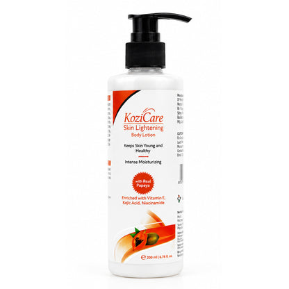 Kozicare Papaya Lightening/Brightening Body Lotion with Papaya, Kojic Acid, Vitamin E, Shea Butter, Niacinamide| Deeply Hydrates and Brightens Skin| For All Skin Types – 200ml