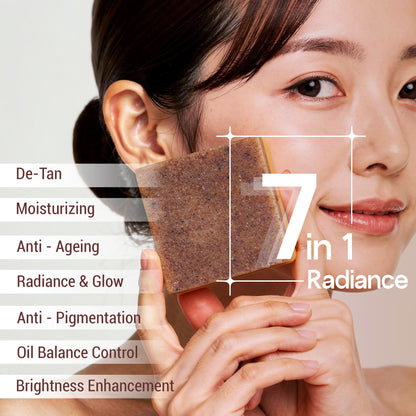 Kozicare Kojic Radiance Soap + Scrub | 7-in-1 Magic Soap Bar with 2% Kojic Acid, 1% Niacinamide & Vitamin C for De-Tan & Anti-Pigmentation | Exfoliating Face & Body Soap Bar | Fades Dark Spot | 120g