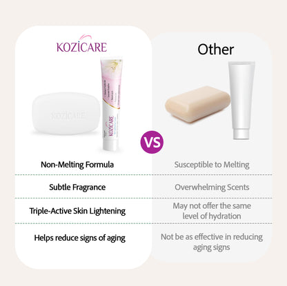 Kozicare Skin Lightening Soap with 0.50% Kojic Acid,0.50% Arbutin, 0.50% Vitamin C, 0.50% Vitamin E, 0.30% Glutathione |Sun screen protection |keeps your skin young and moisturised - 75g (Pack of 9)