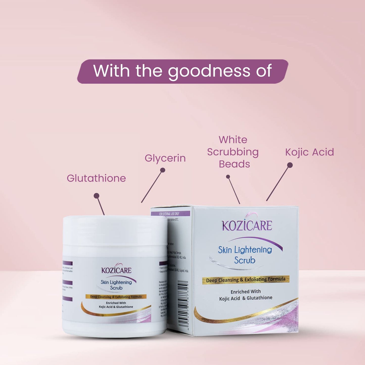 Kozicare Skin Lightening Scrub for Deep Cleansing & Exfoliating Formula | Enriched with 2% Kojic acid, 1% Glutathione| Helps in Cleaning Impurities, Cleanses Dirt, Blackheads - 100gm (Pack of 10)