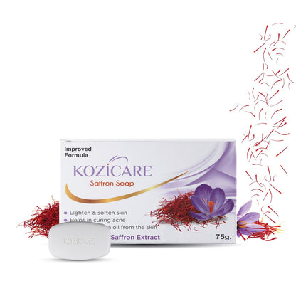 Kozicare Saffron Soap | Skin Brightening & Dark Spot Remover | Real Saffron, Olive Oil, and Kojic Acid Formula | For Face & Body | Smooth, Acne, Scars, Uneven Skin Tone | -75gm (Pack of 6)