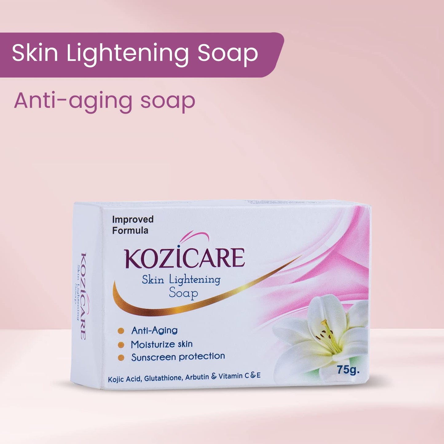 Kozicare Skin Lightening Soap - 75gm (Pack of 3) | Sun Screen Protection | Contains Goodness Of 0.50% Kojic Acid, 0.50% Arbutin, 0.50% Vitamin C, 0.50% Vitamin E, 0.30% Glutathione